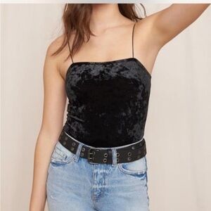 Garage Navy Blue Crushed Velvet One-Shoulder Tank Top | Size M